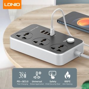 LDNIO SC3412 2500W Universal 3 Way Outlet Extension Socket