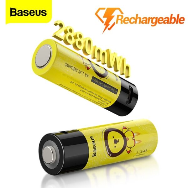 Baseus 2pc/4Pcs AA 2880mWh 1.5V High Capacity Li-ion Rechargeable Battery