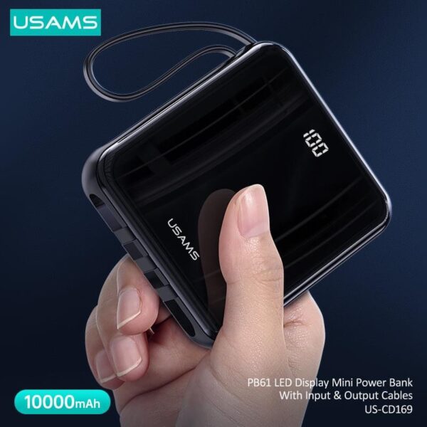 USAMS CD169 PB61 10000mAh LED Display Mini Power Bank With Input & Output Cables