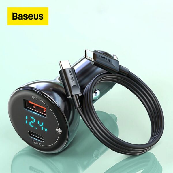 BASEUS 65W Digital Display QC+PPS Dual Quick Charger Car Charger with Type-C Cable