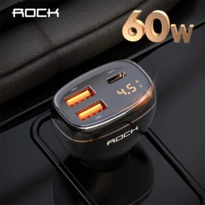 ROCK C301 60W Smart Digital Display Three Ports Car Charger