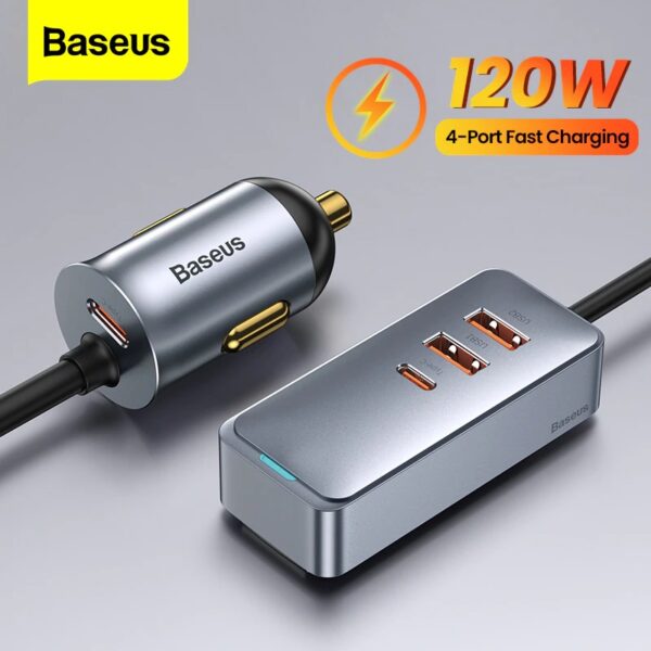 BASEUS Share Together PPS 120W Fast Charging Multi-port 2 USB + 2 Type-C Car Charger with 1.5m Cable