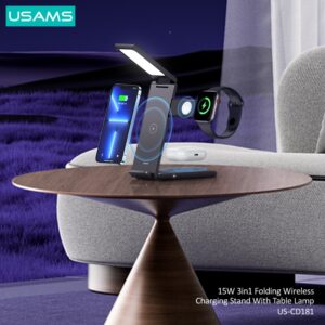 Usams US-CD181 15W 3in1 Folding Wireless Charging Stand with Table Lamp