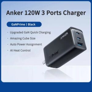 Anker 737 GaNPrime 120W Charger, PPS 3-Port Fast Compact Foldable Wall Charger