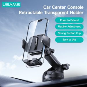 USAMS US-ZJ072 Car Dashboard Windshield Telescopic Arm Transparent Design Phone Holder Suction Cup Bracket