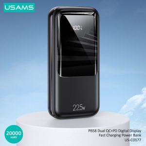 USAMS US-CD177 QC3.0+PD20W Fast Charging 20000mAh Digital Power Bank with Dual Outputs