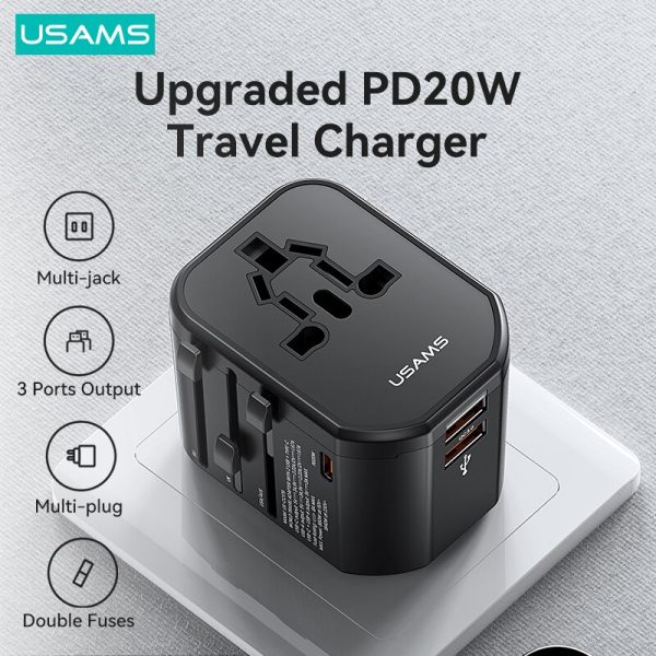 USAMS US-CC179 T59 20W Dual USB + Type-C Universal Travel Adapter