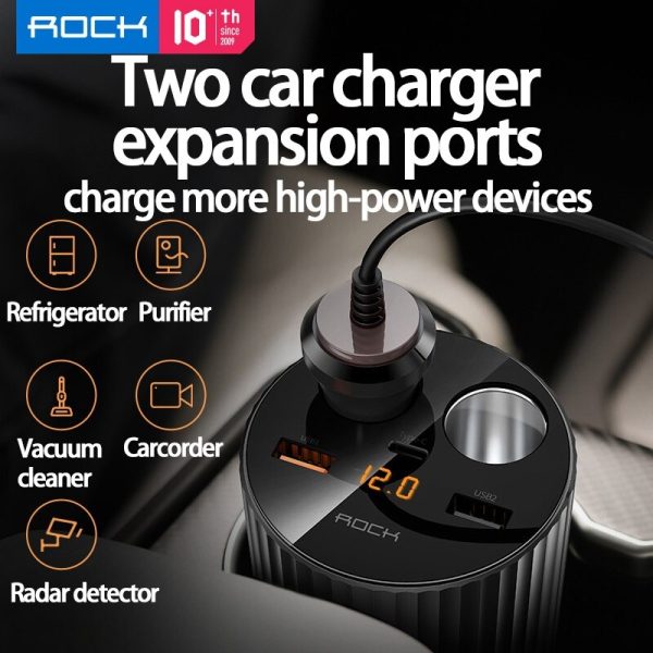 ROCK 5A LED Display Dual USB Type C QC 4.0 PD 3.0 100W Fast Charging Car Charger