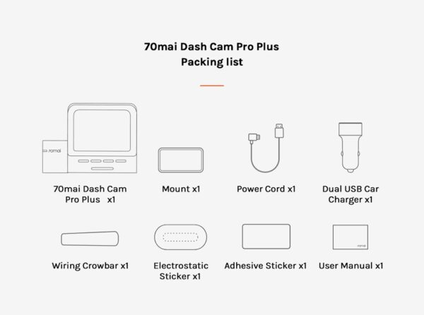 70mai Dash Cam Pro Plus Packing List