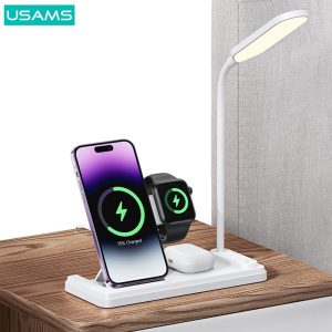Usams US-CD195 15W 4in1 Wireless Charging Holder with Table Lamp