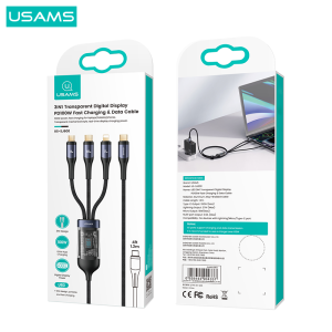 USAMS US-SJ600 U83 1.2m USB-C to Lightning / Type-C / Micro 3-in-1 Transparent Digital Display PD 100W Fast Charging Data Cable