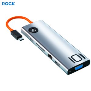 Rock TR30 10in1 Type-C To HDMI VGA Audio USB 3.0 SD TF LAN PD Docking Station Hub