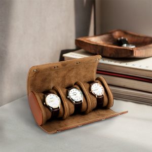 Luxury Vintage Leather Watch Roll Travel Case Storage Box for 3 Watches