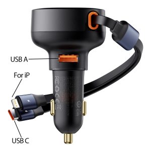 Baseus Enjoyment Pro Car Charger U+Retractable C & iP Cable 60W