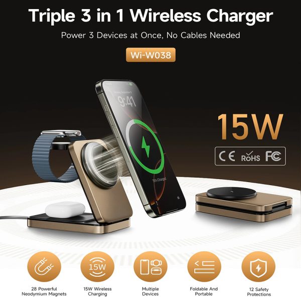 WiWU Wi-W038 Triple 3 in 1 Magnetic Wireless Charging Station
