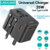 Usams CC309 25W Dual Type-C + USB Universal Travel Adapter