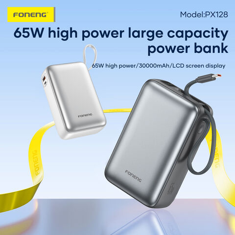 Foneng PX128 30000mAh 65W Power Bank with Built-in USB-C Cable