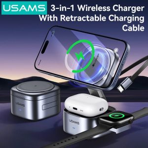 USAMS CD257 Qi2.0 3-in-1 Magnetic Wireless Charger