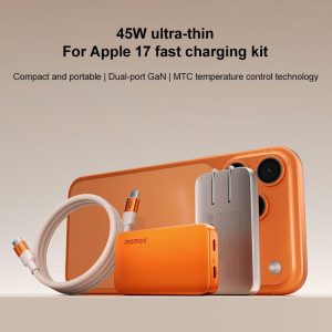 MOMAX UM79 1-Charge Ultra 45W 2-Port GaN Slim Fast Charger Kit